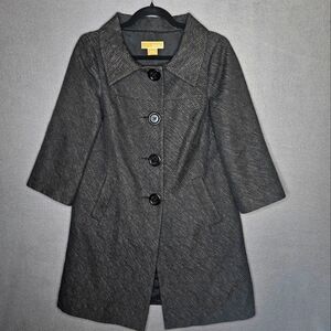 Michael Kors Women's Small 3/4 Sleeve Peacoat Dresscoat Black Vintage Textured
